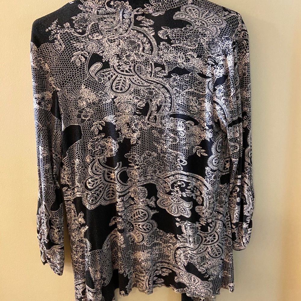 Lady Dutch pastel pink & black modern paisley design cardigan blazer size medium - Picture 5 of 8